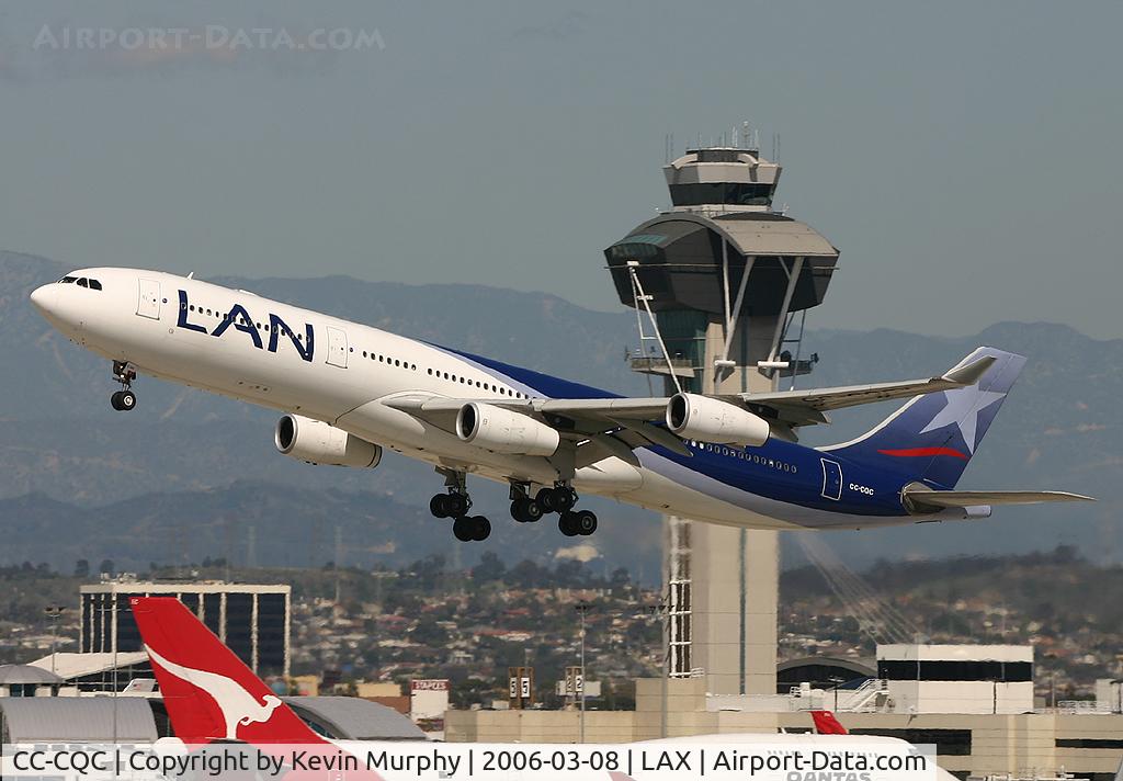 CC-CQC, 2000 Airbus A340-313X C/N 363, Blasting past theL.A. tower.