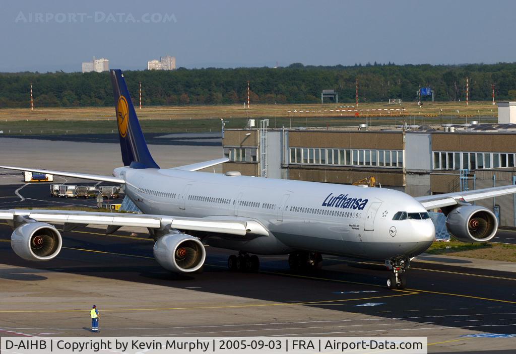 D-AIHB, 2003 Airbus A340-642 C/N 517, Fine looking A.340 passing the viewing terrace.