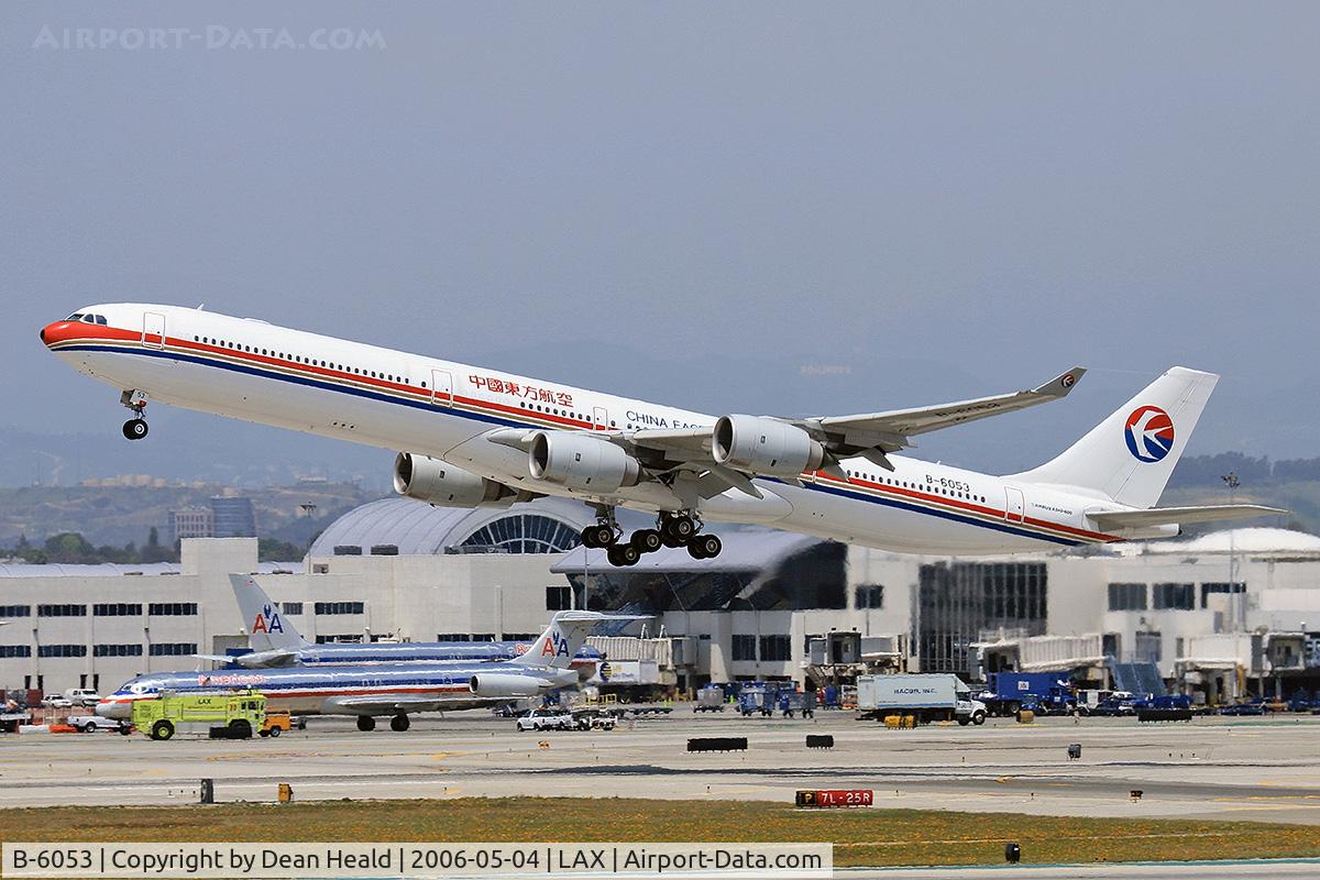 B-6053, 2004 Airbus A340-642 C/N 577, China Eastern A-340-642 B-6053 (FLT CES586) departing LAX RWY 25R enroute to Shanghai Pudong (ZSPD), China.