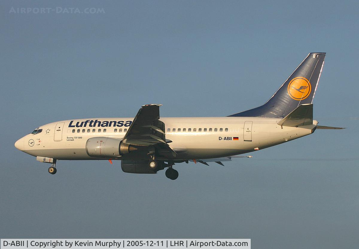 D-ABII, 1991 Boeing 737-530 C/N 24822, Coming into Heathrows 27L.
