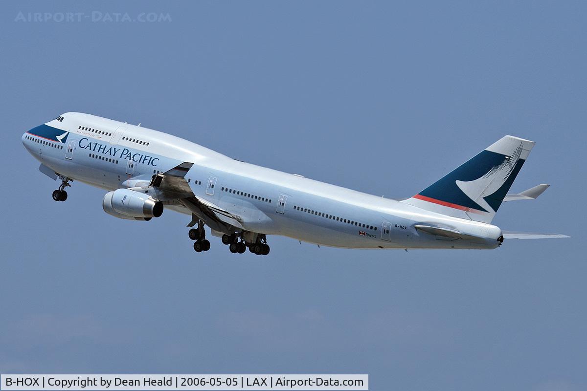 B-HOX, 1991 Boeing 747-467 C/N 24955, Cathay Pacific B-HOX (FLT CPA885) departing LAX RWY 25R enroute to Hong Kong Int'l (VHHH).
