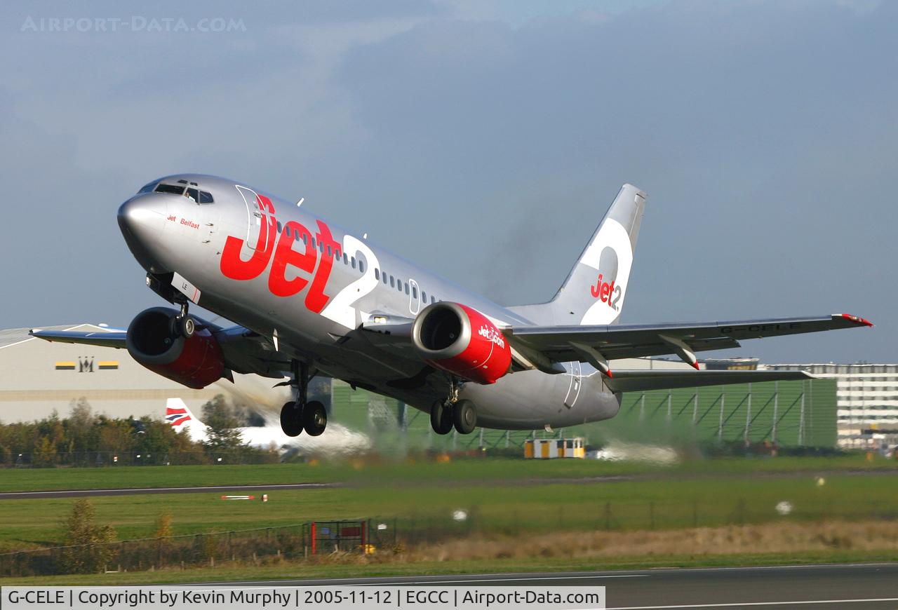 G-CELE, 1988 Boeing 737-33A C/N 24029, Blasting off 24L.