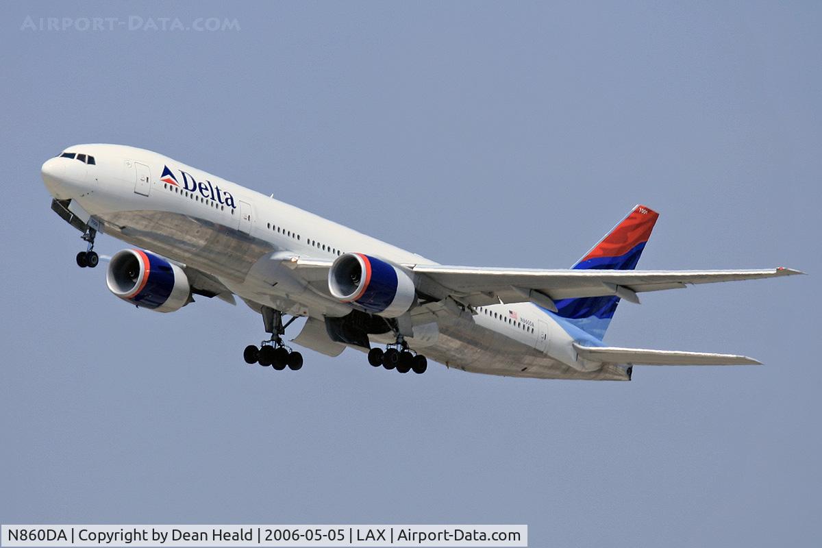 N860DA, 1999 Boeing 777-232 C/N 29951, Delta Airlines N860DA (FLT DAL174) departing RWY 25R enroute to Hartsfield Jackson Atlanta Int'l (KATL), Georgia.