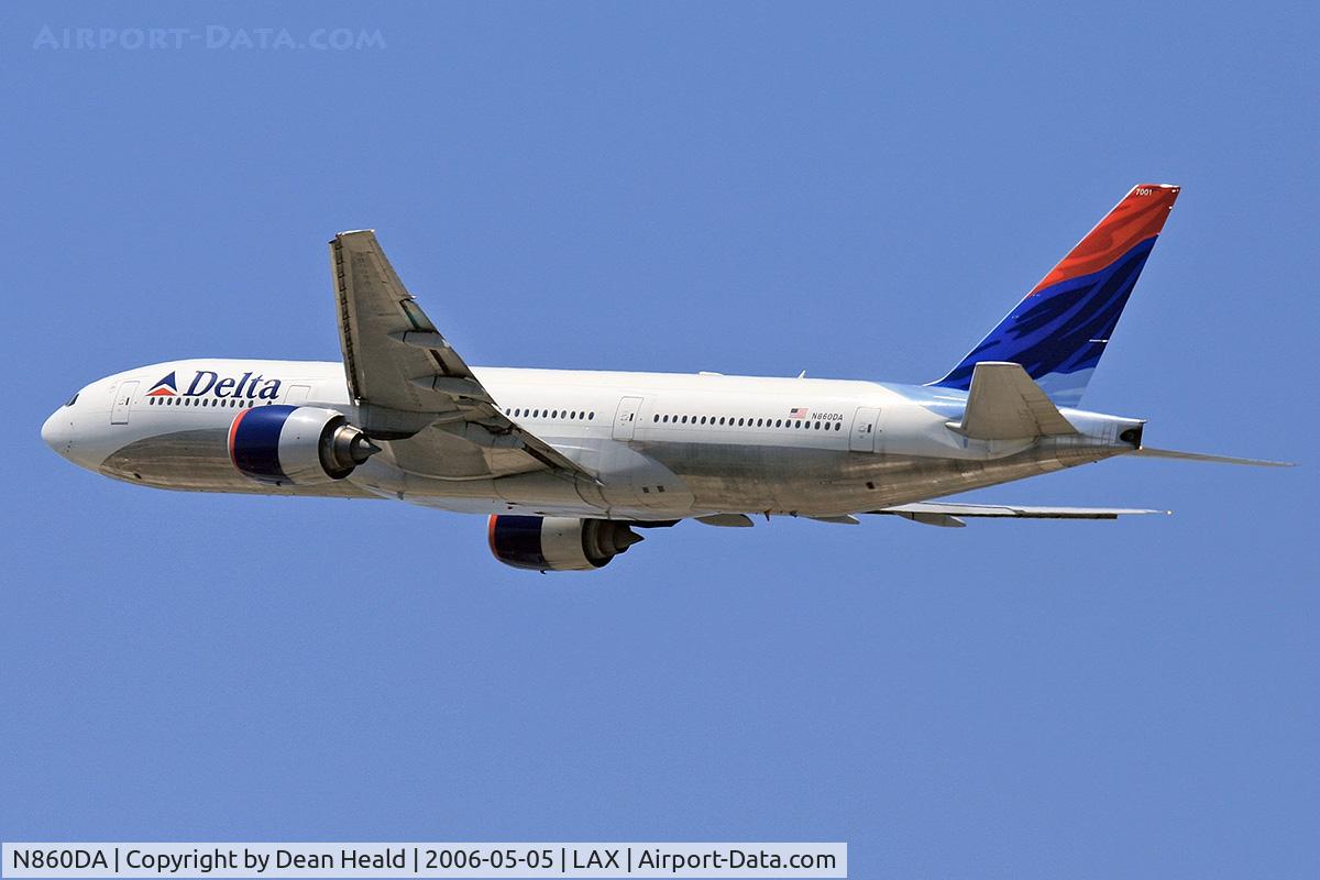 N860DA, 1999 Boeing 777-232 C/N 29951, Delta Airlines N860DA (FLT DAL174) departing RWY 25R enroute to Hartsfield Jackson Atlanta Int'l (KATL), Georgia.