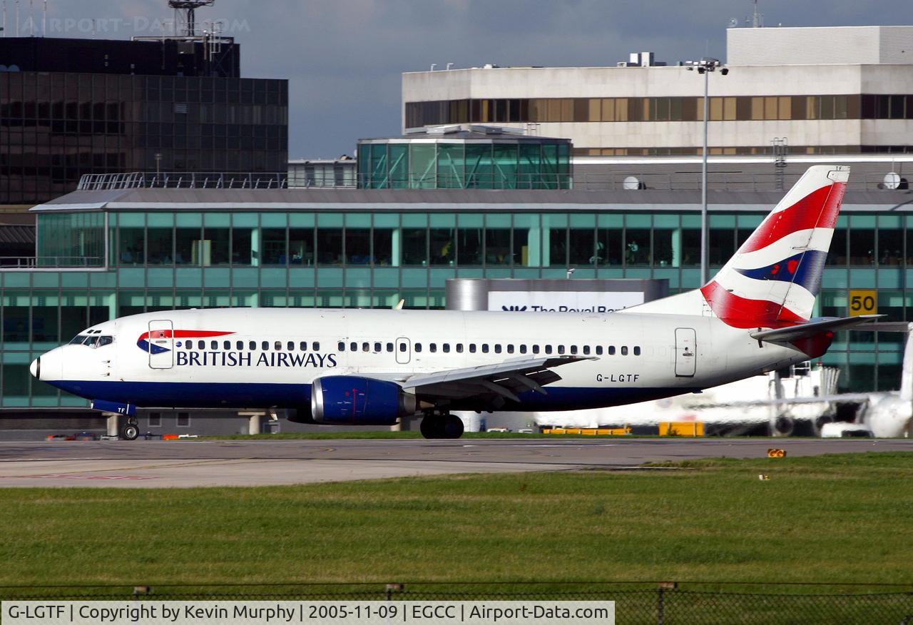 G-LGTF, 1990 Boeing 737-382 C/N 24450, BA 737 touching down at Manchester.