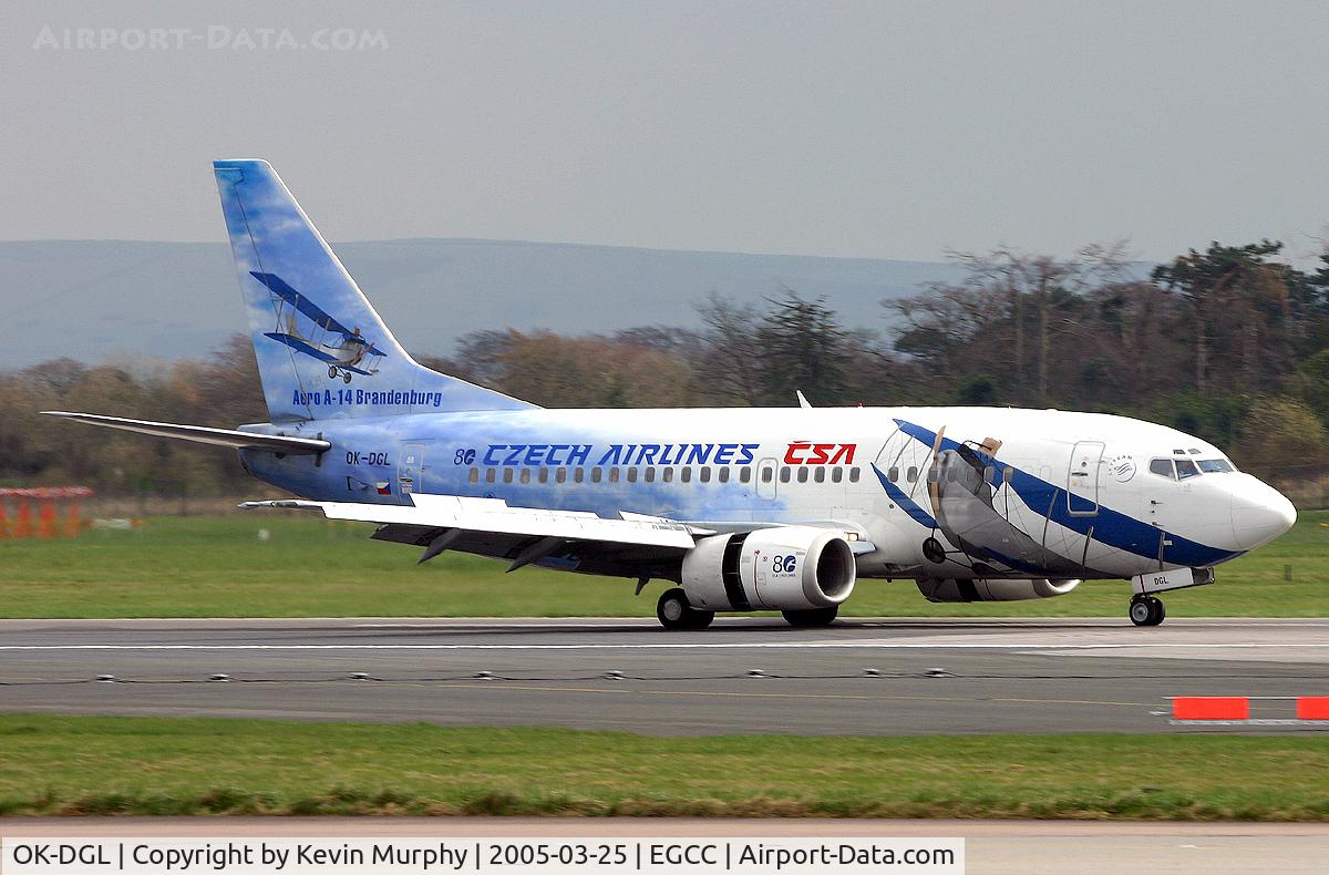 OK-DGL, 1998 Boeing 737-55S C/N 28472, CSA logo jet coming to a stop on 24R.