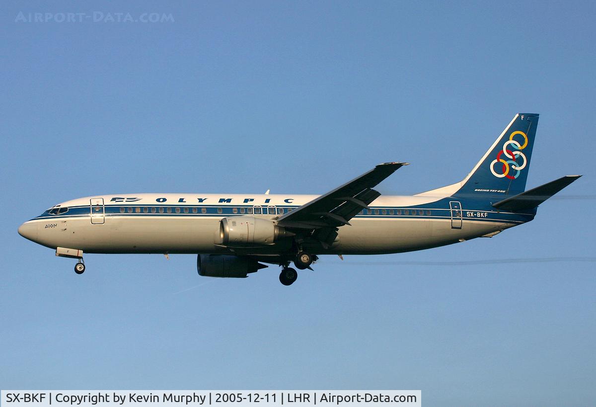 SX-BKF, 1991 Boeing 737-484 C/N 25430, Olympic coming into LHR's 27L.