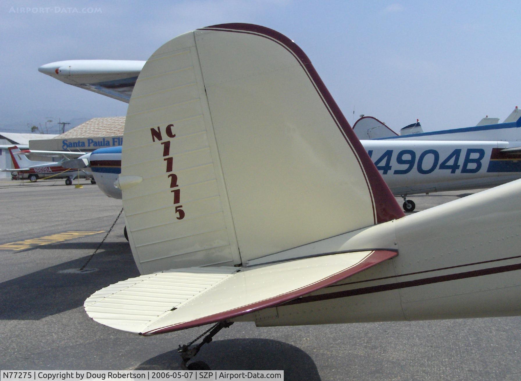 N77275, 1946 Cessna 140 C/N 11488, 1946 Cessna 140, Continental C85 85 Hp, art deco tail number