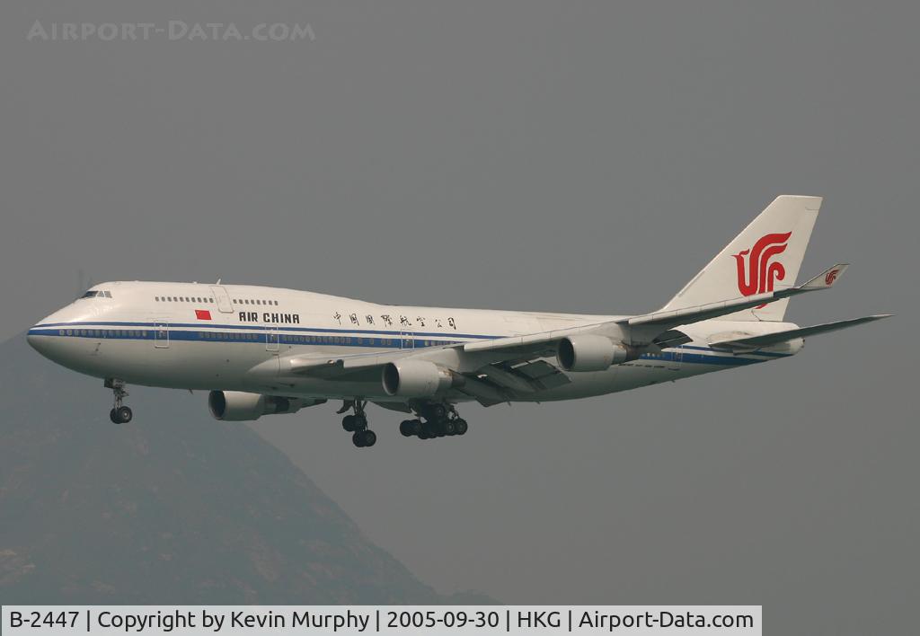B-2447, 1995 Boeing 747-4J6 C/N 25883, Air China 747 on finals to Hong Kong.