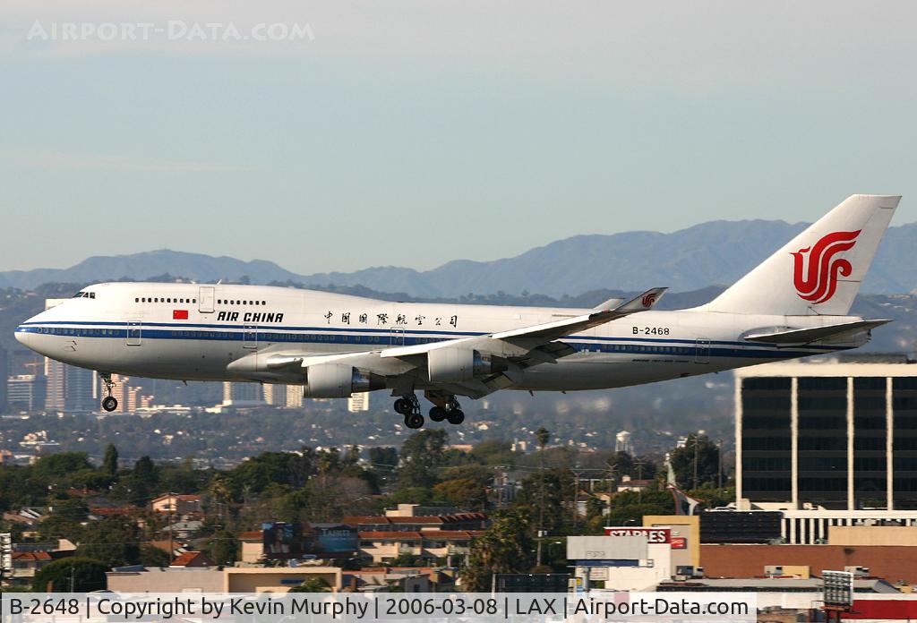 B-2648, 1997 Boeing 747-4J6 (M) C/N 28755, Los angeles in the background.