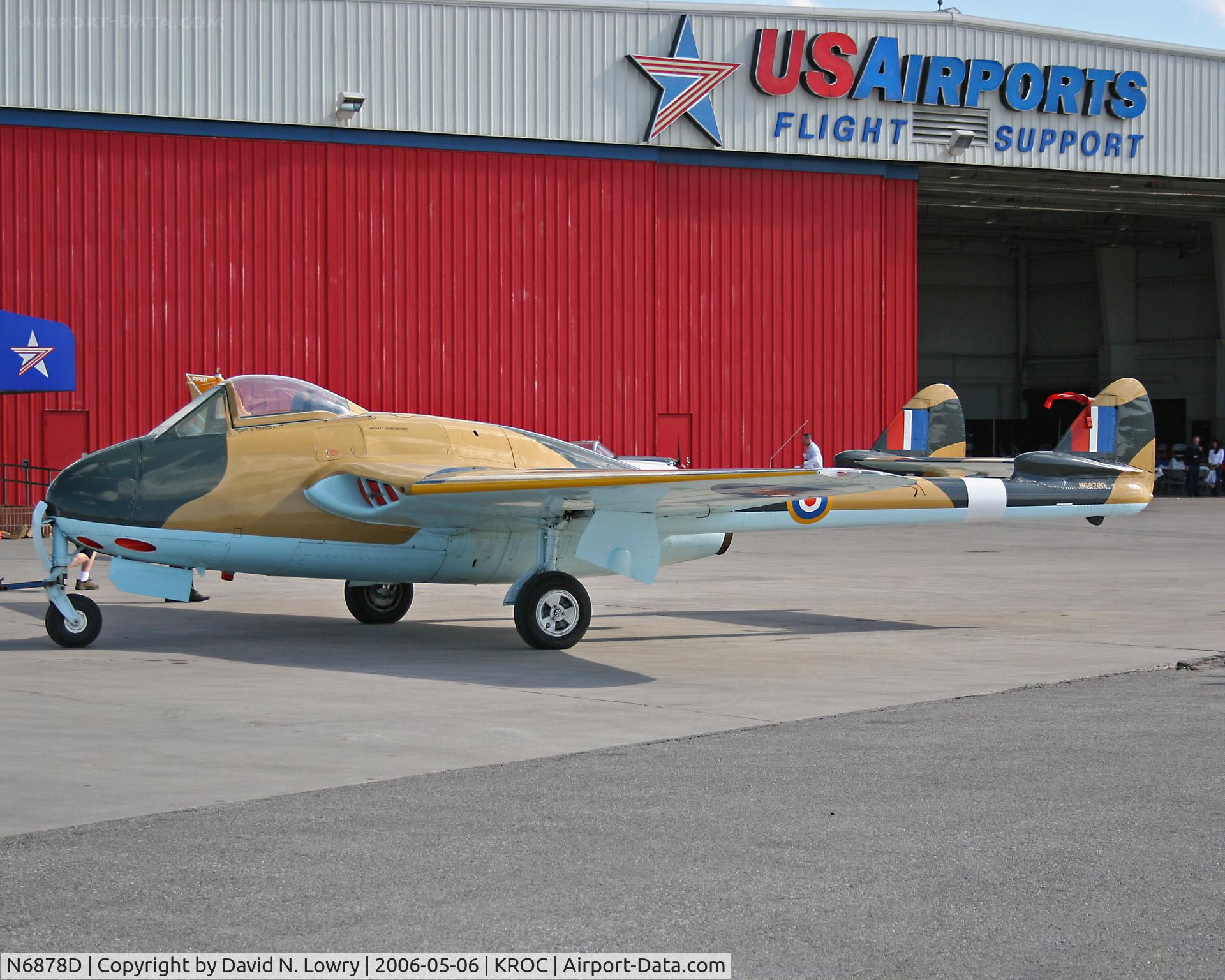 N6878D, 1947 De Havilland DH-100 Vampire F.3 C/N EEP42390, N6878D at KROC. They say that N6878D is the oldest jet powered A/C still flying.