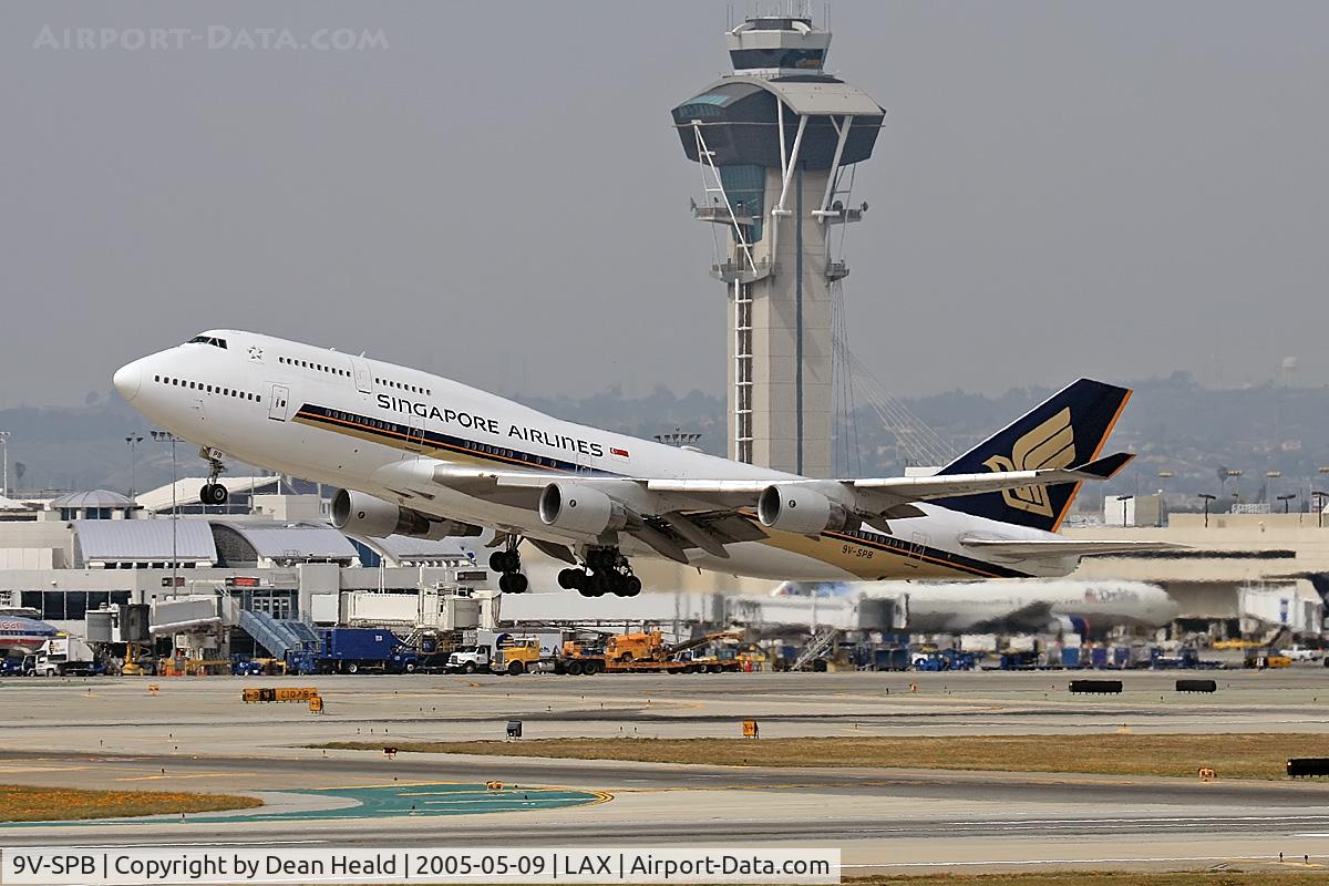 9V-SPB, 1994 Boeing 747-412 C/N 26551, Singapore Airlines 9V-SPB (Boeing 747-412) - FLT SIA11 - departing LAX RWY 25R enroute to Narita International Airport (RJAA), Japan.