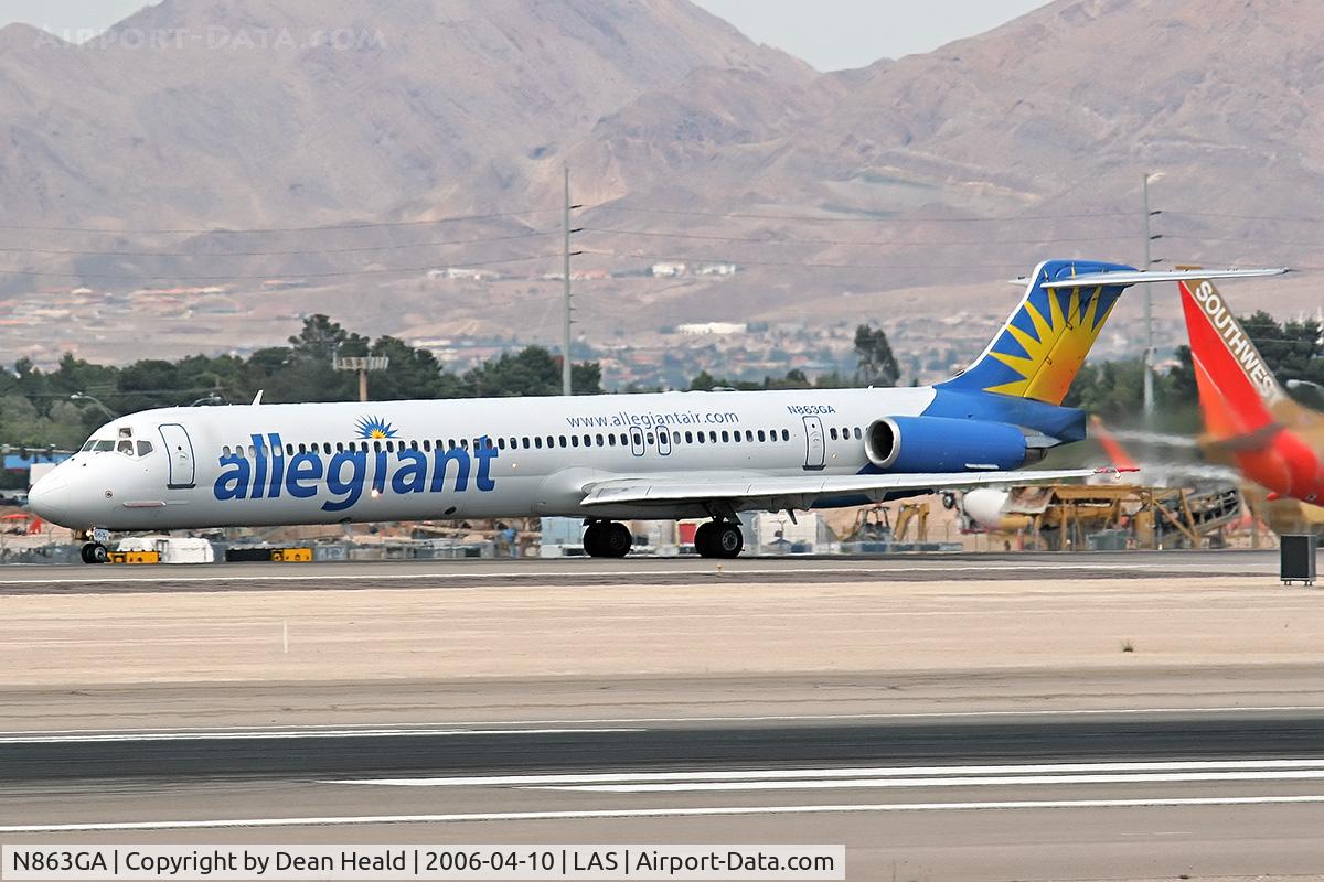 N863GA, 1989 McDonnell Douglas MD-83 (DC-9-83) C/N 49911, Allegiant Air N863GA beginning her takeoff roll on RWY 25R.