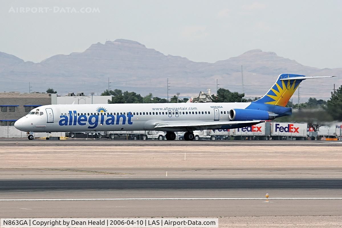 N863GA, 1989 McDonnell Douglas MD-83 (DC-9-83) C/N 49911, Allegiant Air N863GA departing RWY 25R.