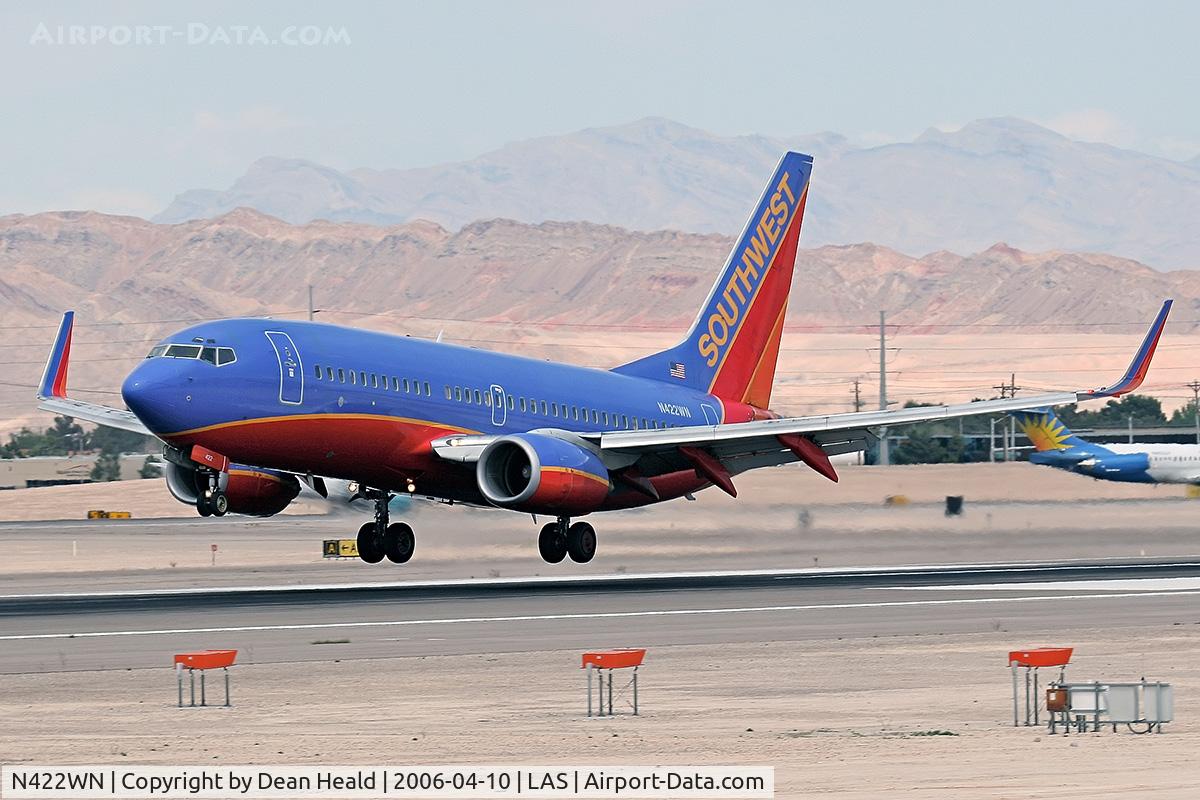 N422WN, 2002 Boeing 737-7H4 C/N 29826, Southwest N422WN just prior to touchdown on RWY 25L.