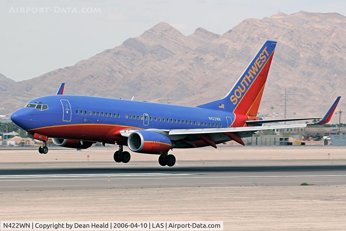 N422WN, 2002 Boeing 737-7H4 C/N 29826, Southwest N422WN just prior to touchdown on RWY 25L.