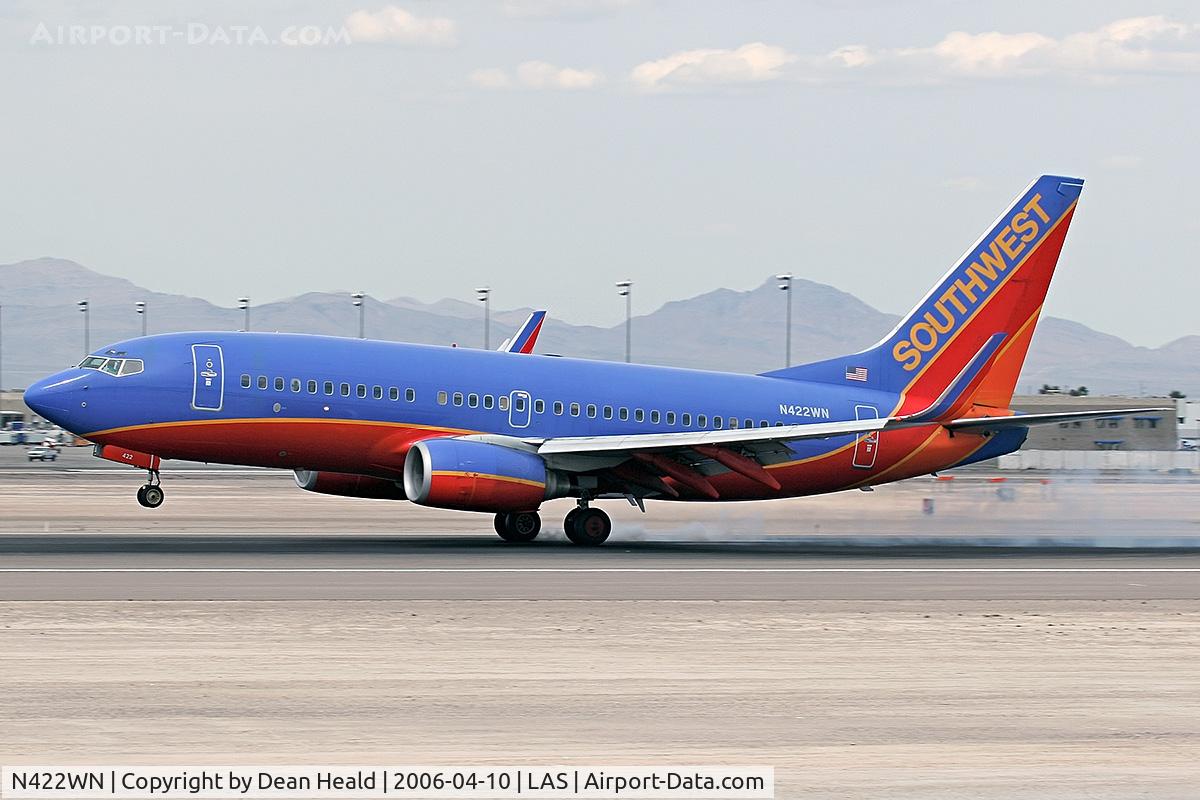 N422WN, 2002 Boeing 737-7H4 C/N 29826, Southwest Airlines N422WN main gear touchdown on RWY 25L.