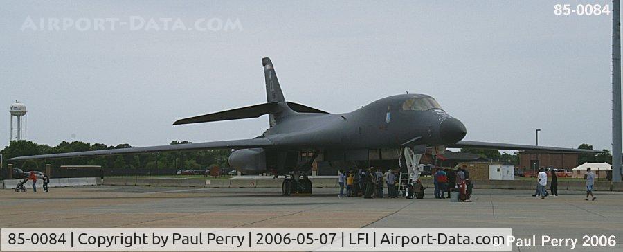 85-0084, 1985 Rockwell B-1B Lancer C/N 44, The Bone, just on static.  No fly-bys on this rainy day