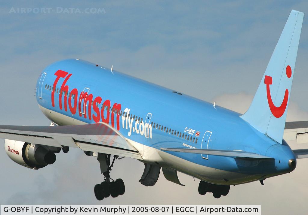 G-OBYF, 1998 Boeing 767-304 C/N 28208, Classic take off from 24L.