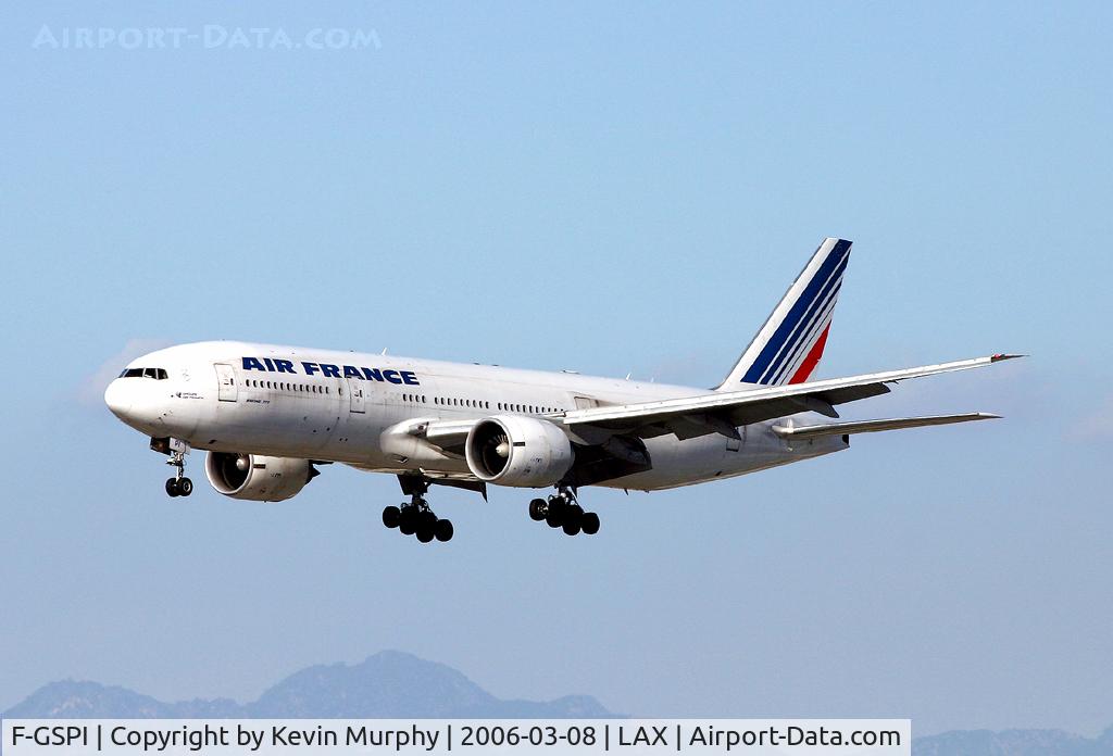 F-GSPI, 1999 Boeing 777-228/ER C/N 29008, A mucky Air France 777 coming into LA.