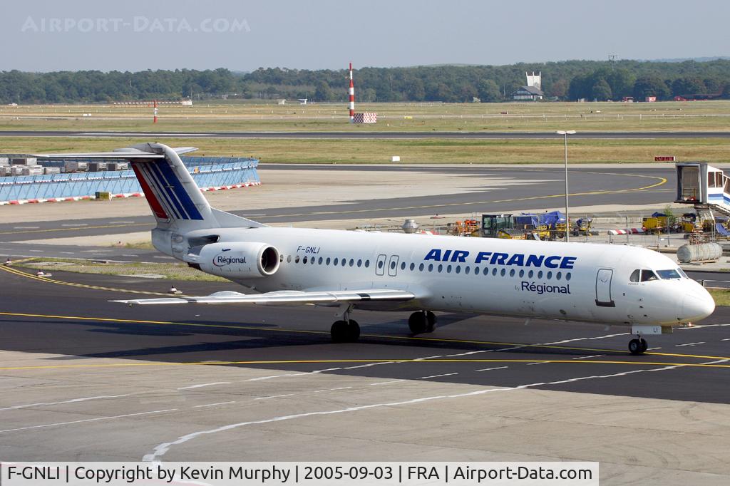 F-GNLI, 1990 Fokker 100 (F-28-0100) C/N 11315, Passing the viewing terrace at Frankfurt.