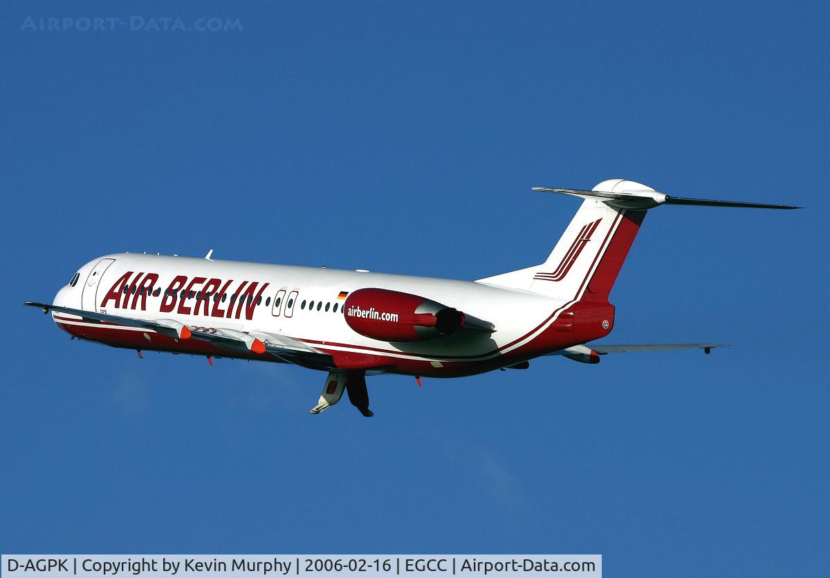 D-AGPK, 1990 Fokker 100 (F-28-0100) C/N 11313, Off into the blue.