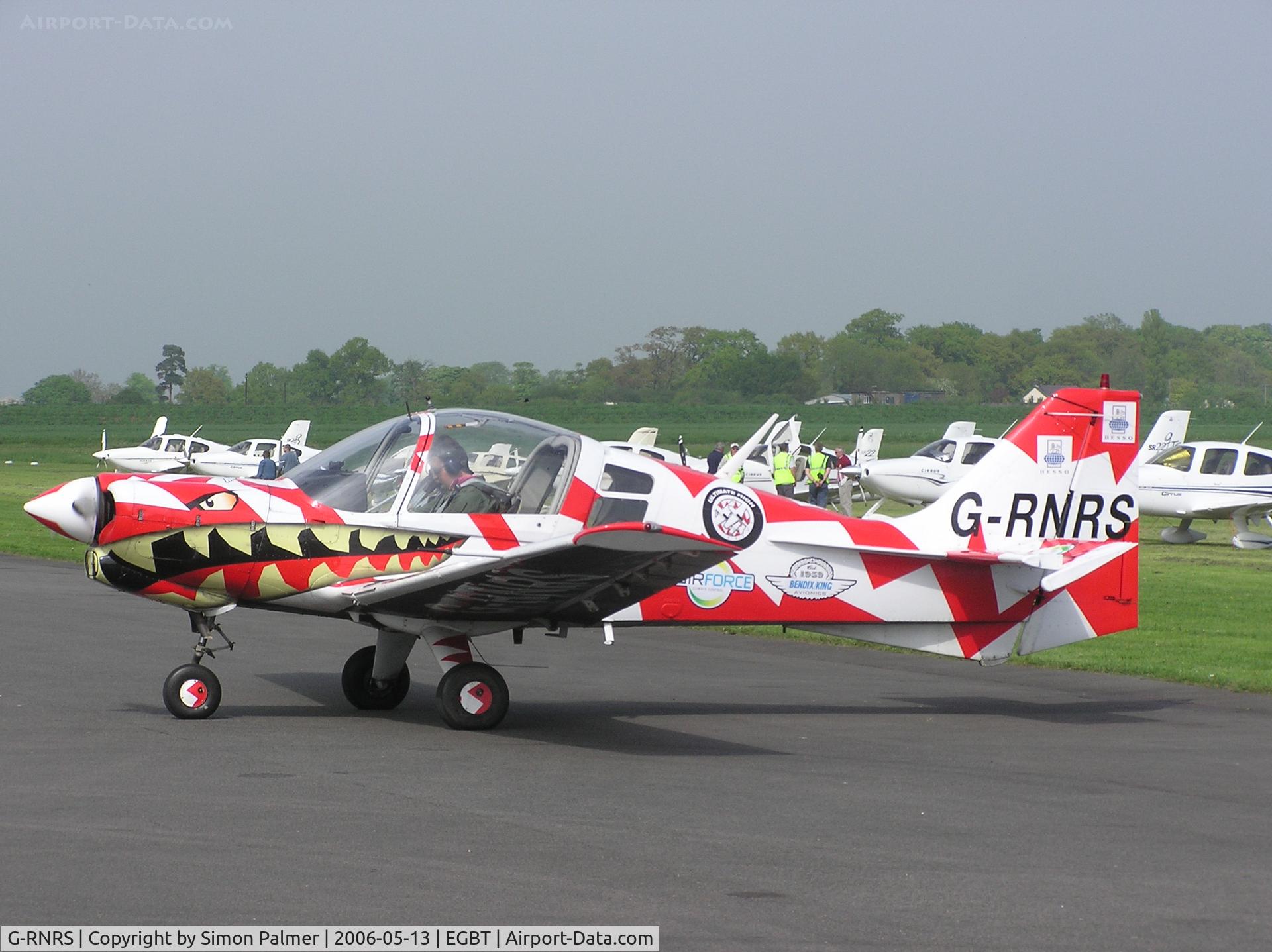 G-RNRS, 1971 Scottish Aviation Bulldog Series 100 Model 101 C/N BH100/132, Bulldog in ferocious colour-scheme at Turweston