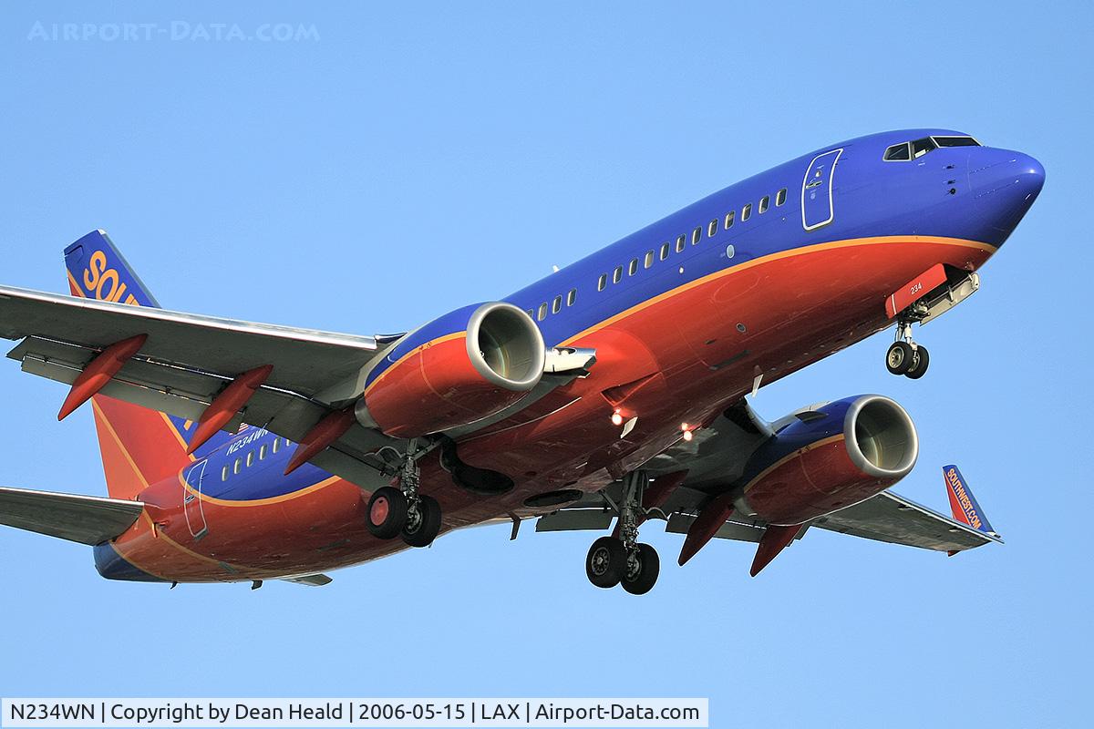 N234WN, 2006 Boeing 737-7H4 C/N 32502, Southwest Airlines N234WN (FLT SWA969) from McCarran Int'l (KLAS) - Las Vegas, Nevada, on short-final for RWY 24R.