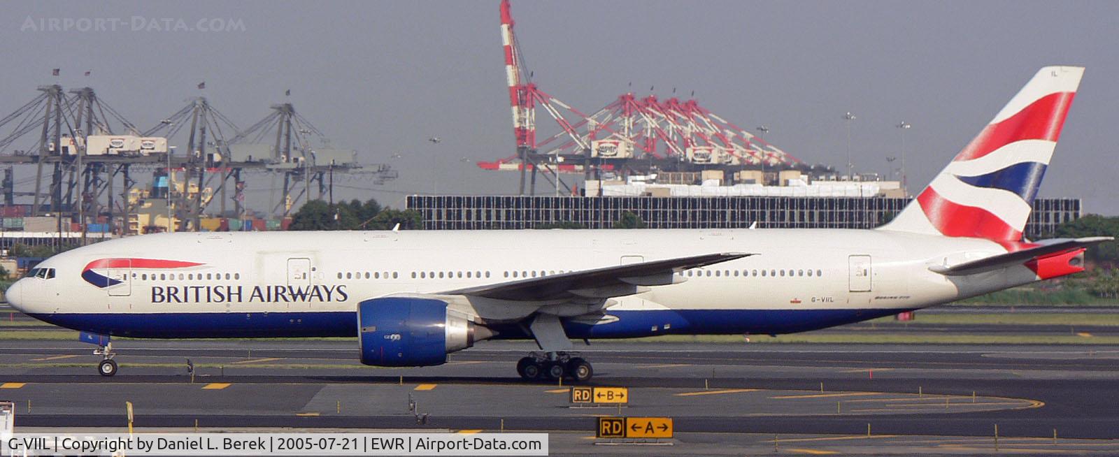 G-VIIL, 1998 Boeing 777-236/ER C/N 27493, This beautiful plane waits for the next person to purchase a ticket for a ride. The aircraft was substantially damaged during an accident on June 11, 1988, with no fatalities.