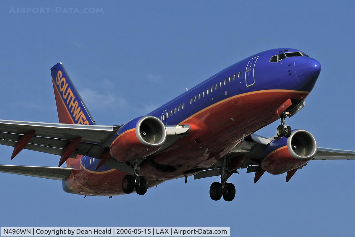 N496WN, 2004 Boeing 737-7H4 C/N 32478, Southwest Airlines N496WN (FLT SWA2537) from Las Vegas McCarran Int'l (KLAS) on final approach to RWY 24R.