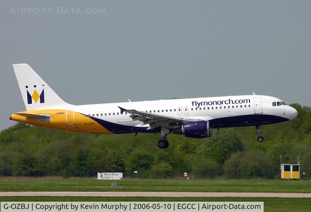 G-OZBJ, 1993 Airbus A320-212 C/N 446, Monarch's Airbus drifting in on 06L.