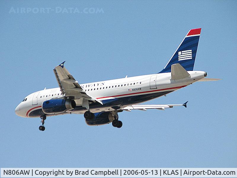 N806AW, 1999 Airbus A319-132 C/N 1056, US Airways / 1999 Airbus Industrie A319-132 / Sometime this year, this plane switched teams from America West to US Airways. Unfortunately, I took a really aweful debut photo.