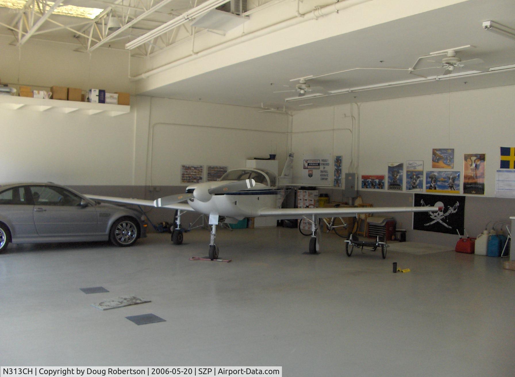 N313CH, 1991 Stoddard-Hamilton Glasair SH-3R C/N 3017, 1991 Hautamaki GLASAIR III SH-3R, Lycoming IO-540, in hangar, Vicki's 'Cruse Missile' Sport Class Reno racer