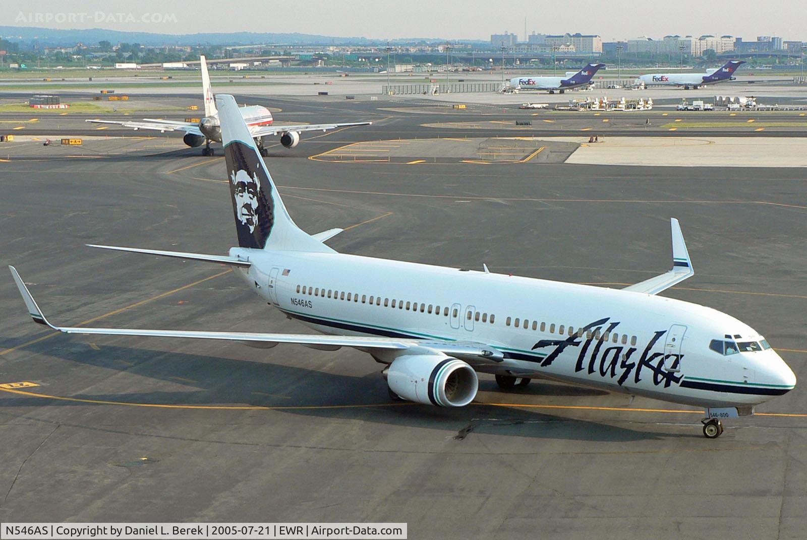 N546AS, 2005 Boeing 737-890 C/N 30022, This colorful Alaska Boeing 737-890 is ready to taxi from its gate at Newark to the West Coast.