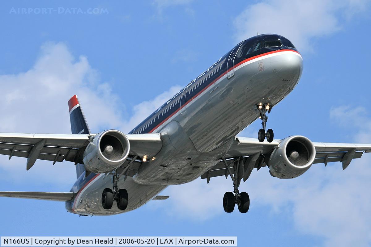 N166US, 2001 Airbus A321-211 C/N 1436, US Airways N166US (FLT USA21) from Philadelphia Int'l (KPHL) on final approach to RWY 24R.