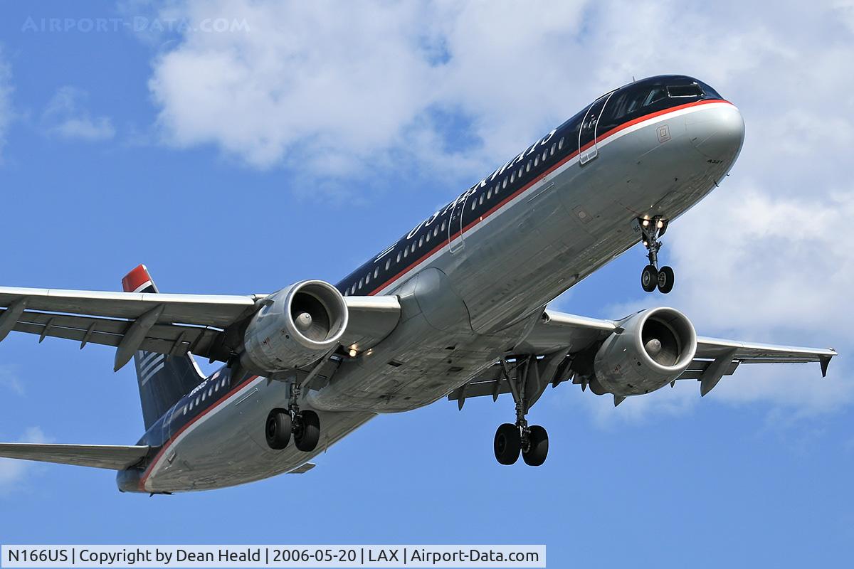 N166US, 2001 Airbus A321-211 C/N 1436, US Airways N166US (FLT USA21) from Philadelphia Int'l (KPHL) on final approach to RWY 24R.