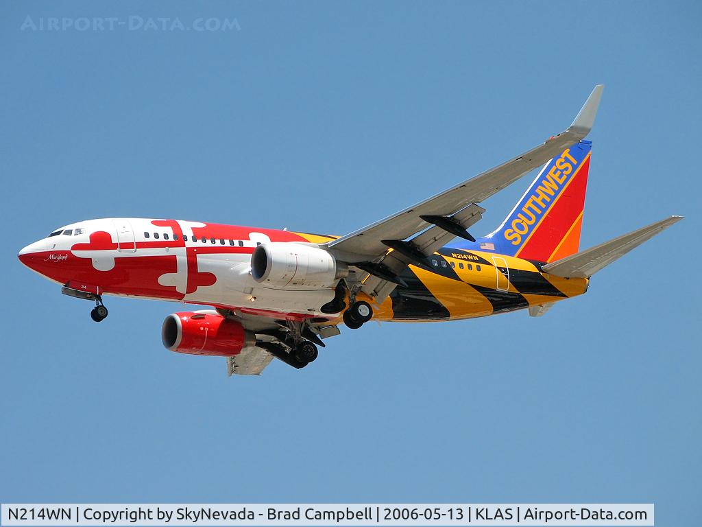 N214WN, 2005 Boeing 737-7H4 C/N 32486, Southwest Airlines - 'Maryland' / 2005 Boeing 737-7H4 / Woo-who...I'd been hoping this one would come to town soon!