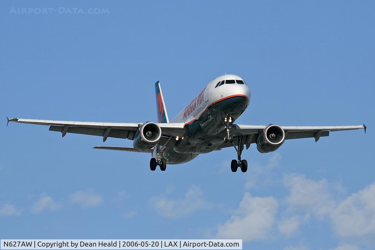 N627AW, 1989 Airbus A320-231 C/N 66, America West N627AW (FLT AWE708) from Phoenix Sky Harbor Int'l (KPHX) on final approach to RWY 24R.