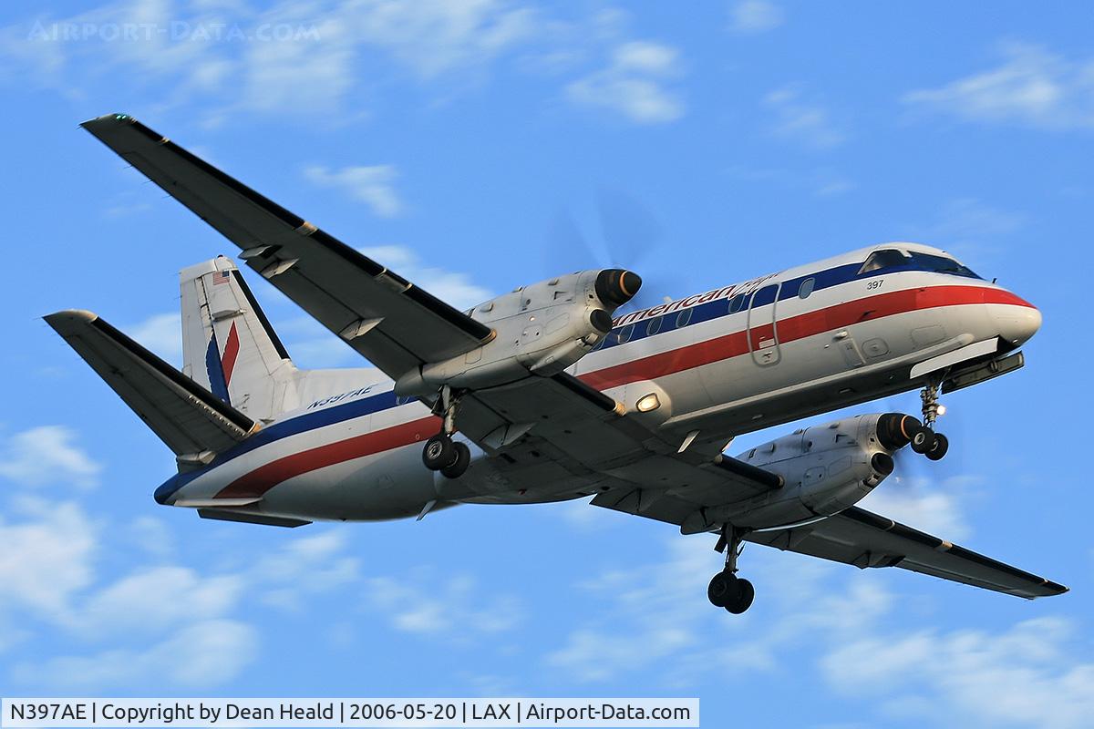N397AE, 1996 Saab 340B C/N 340B-397, American Eagle N397AE (FLT EGF32) from Monterey Peninsula (KMRY) on final approach to RWY 24R.