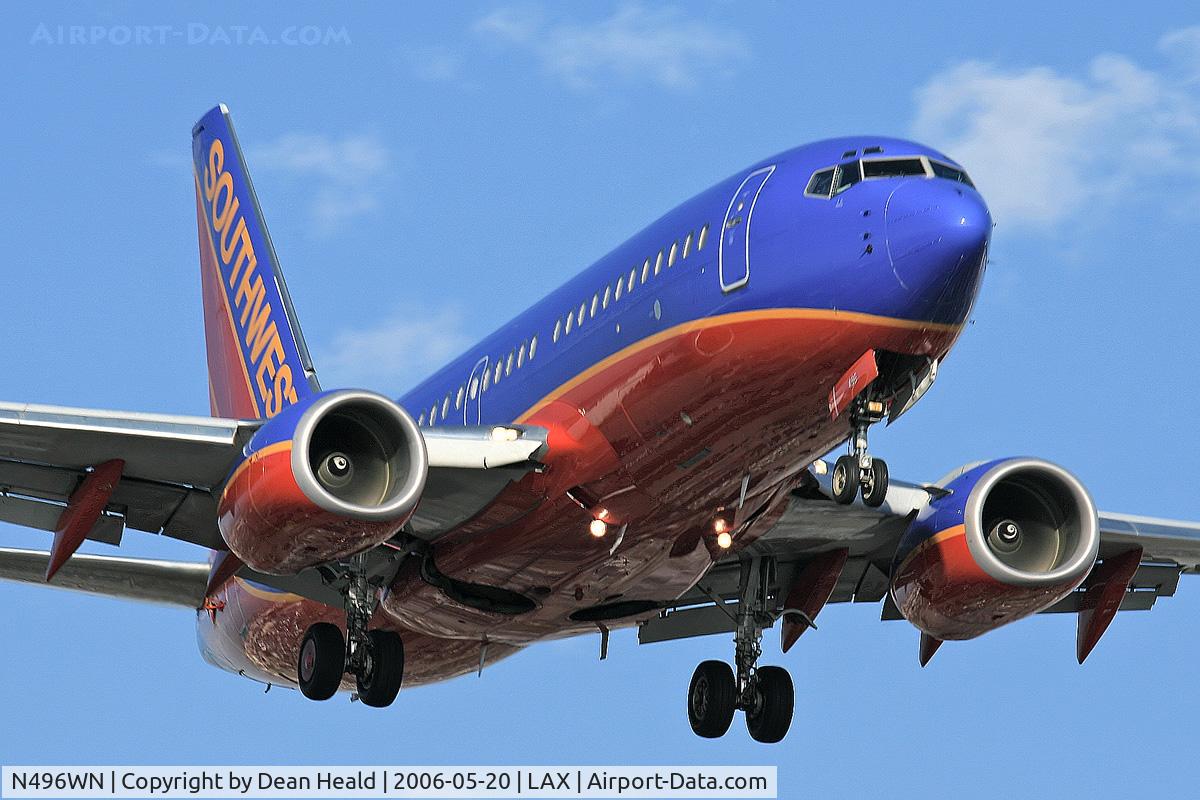 N496WN, 2004 Boeing 737-7H4 C/N 32478, Southwest Airlines N496WN (FLT SWA433) from Salt Lake City Int'l (KSLC) on final approach to RWY 24R.