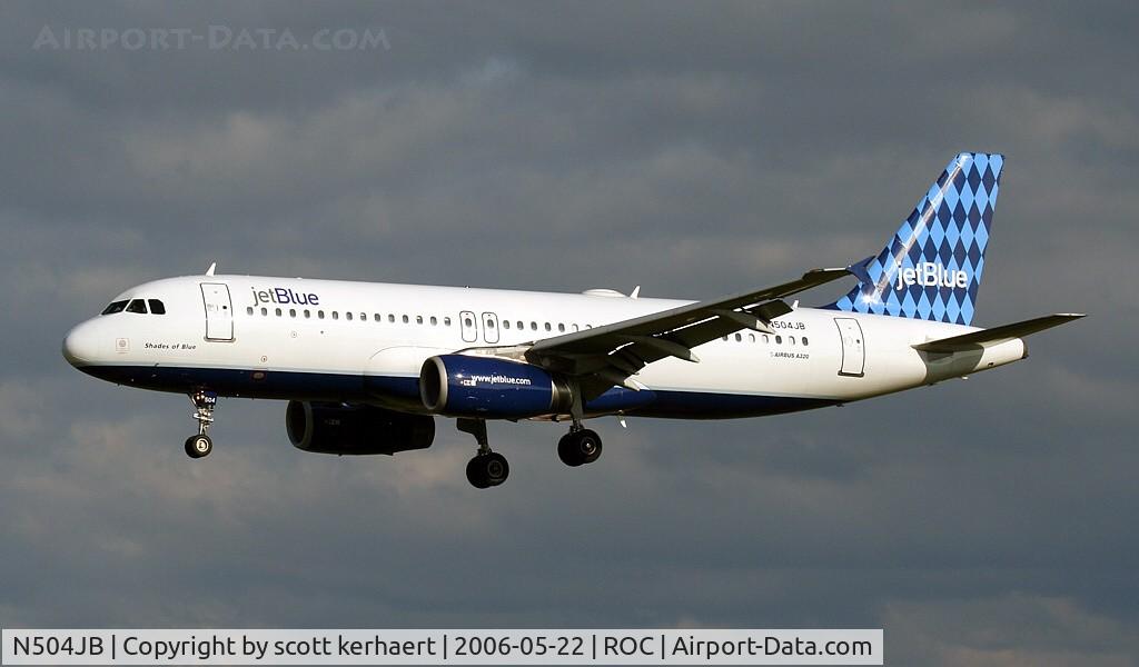 N504JB, 1999 Airbus A320-232 C/N 1156, landing 04