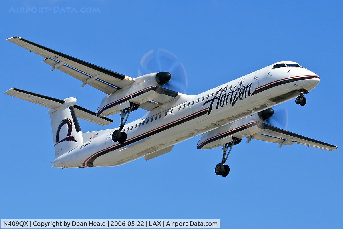 N409QX, 2001 Bombardier DHC-8-402 Dash 8 C/N 4051, Horizon Air N409QX (FLT QXE445) from Reno Tahoe Int'l (KRNO) on final approach to RWY 24R.