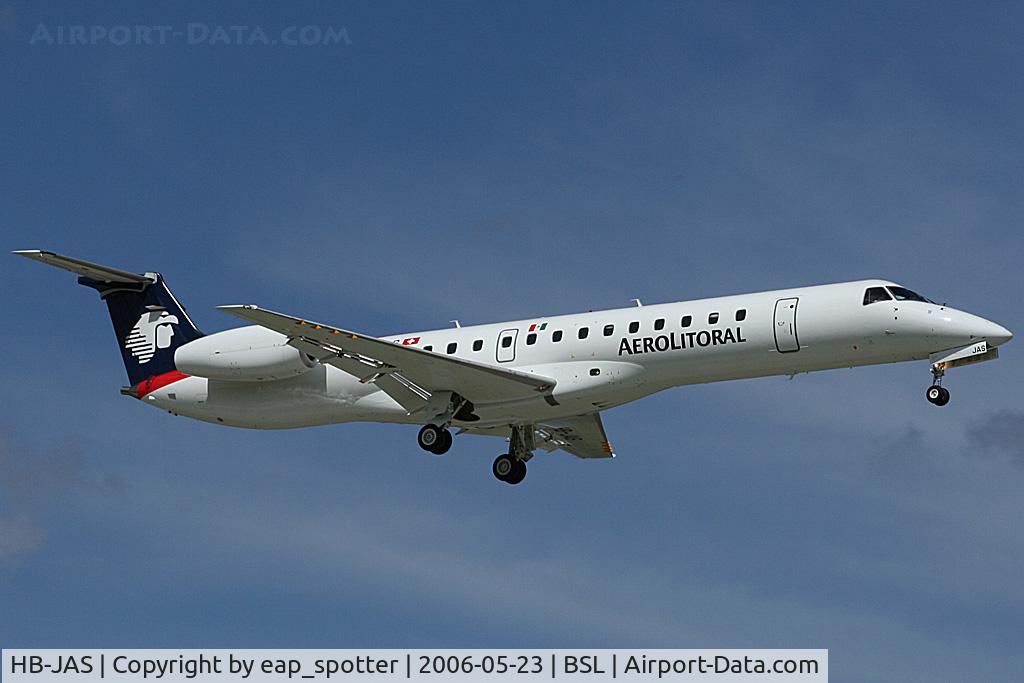 HB-JAS, 2002 Embraer EMB-145LU (ERJ-145LU) C/N 145559, just arrived BSL from paint-shop East Midlands (UK) will next be flying in Mexico