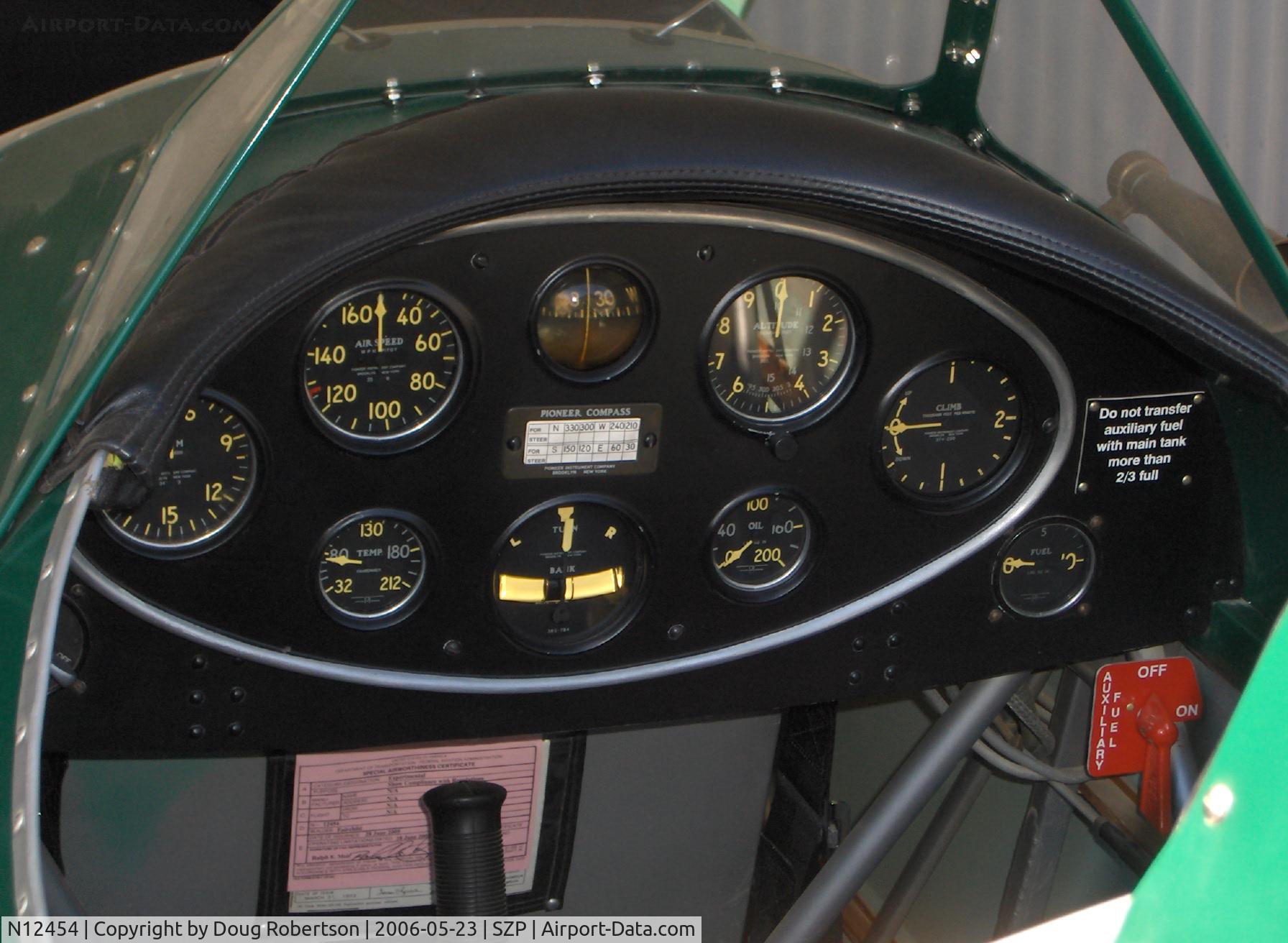 N12454, Fairchild 22 C7B C/N 1503, 1932 Fairchild 22-C7B, Menasco Super Pirate D.4 125 Hp, rear cockpit panel instruments