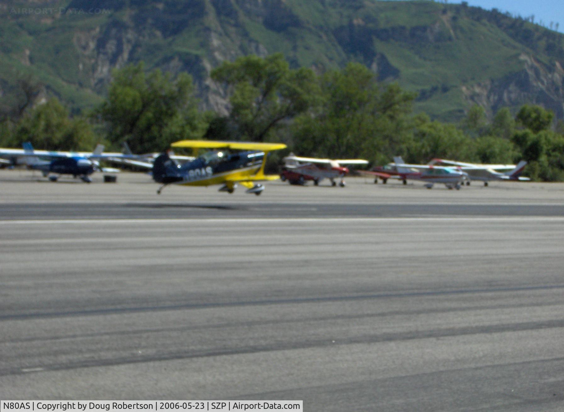 N80AS, 1992 Pitts S-2B Special C/N 5244, 1992 Pitts Aerobatics, Lycoming AEIO-540, takeoff climb Runway 22