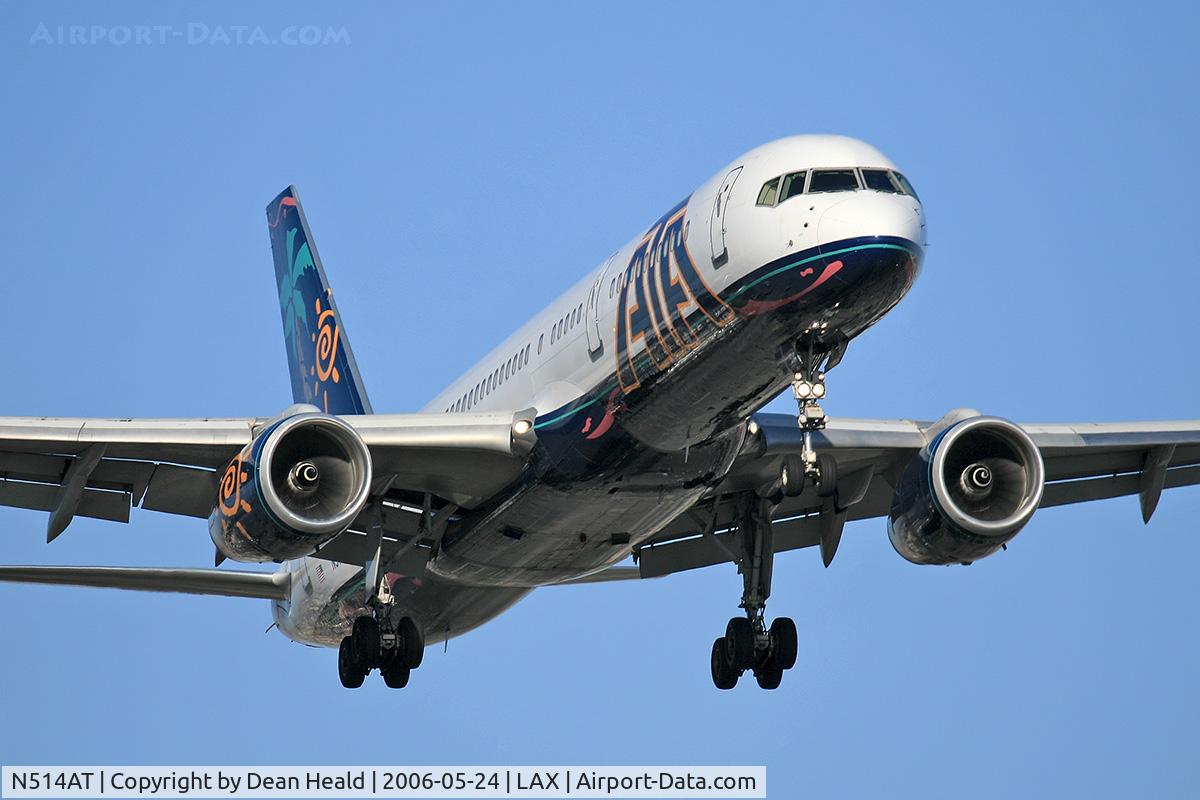 N514AT, 1995 Boeing 757-23N C/N 27971, American Trans Air (ATA) N514AT (FLT AMT6010) from Jacksonville Int'l (KJAX) on final approach to LAX RWY 24R.