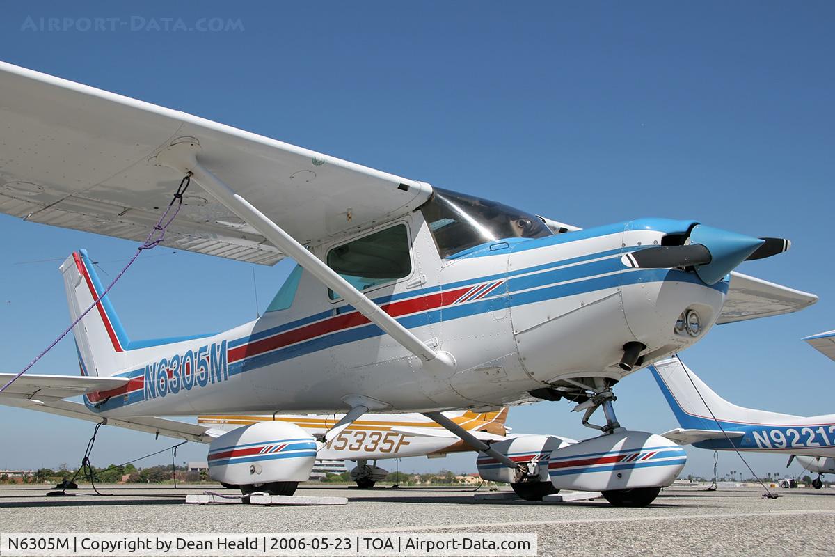 N6305M, 1980 Cessna 152 C/N 15284664, 1980 Cessna 152 N6305M tied-down on the ramp at Torrance Municipal Airport (KTOA) - Torrance, California.
