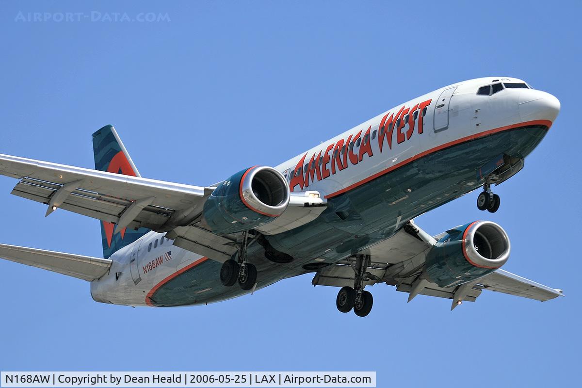 N168AW, 1986 Boeing 737-33A C/N 23629, America West N168AW (FLT AWE110) from Las Vegas McCarran Int'l (KLAS) on final approach to RWY 24R.