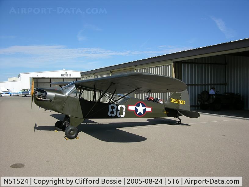 N51524, 1943 Piper J3C-65 Cub C/N 10371, N51524, an L-4A serial number 43-29080 at Santa Teresa, NM on August 24, 2005.