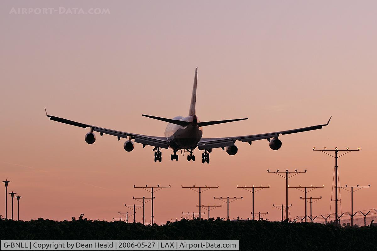 G-BNLL, 1990 Boeing 747-436 C/N 24054, British Airways G-BNLL (FLT BAW269) from London Heathrow (EGLL) nearing touchdown on RWY 24R during the final minutes of light.